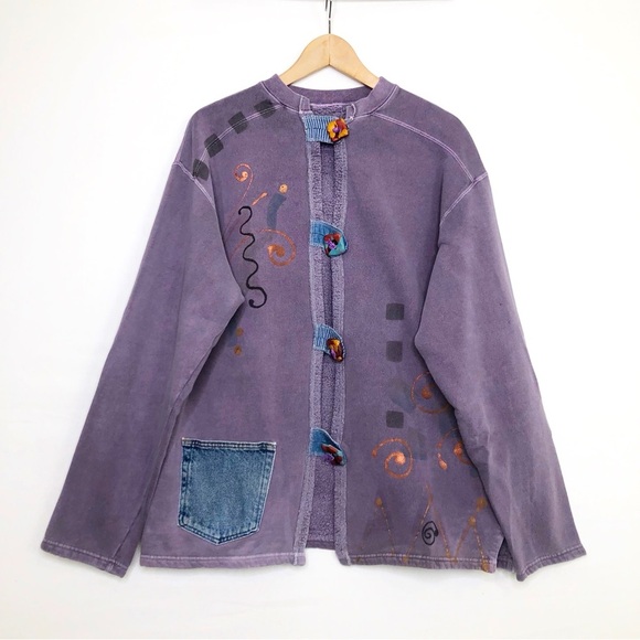 BOHEMIAN custom purple embellished button down sweatshirt - Picture 1 of 15